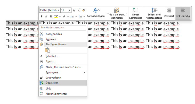 Textpassagen übersetzen in Word