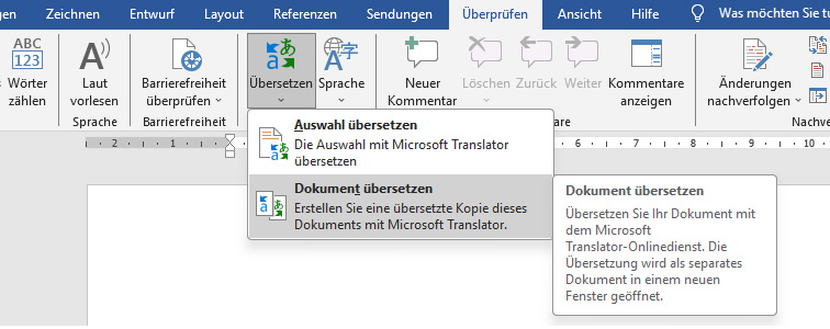 Textpassagen übersetzen in Word